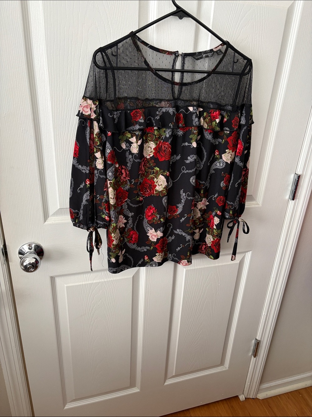 Unique Spectrum Black Floral Mesh Yoke Blouse